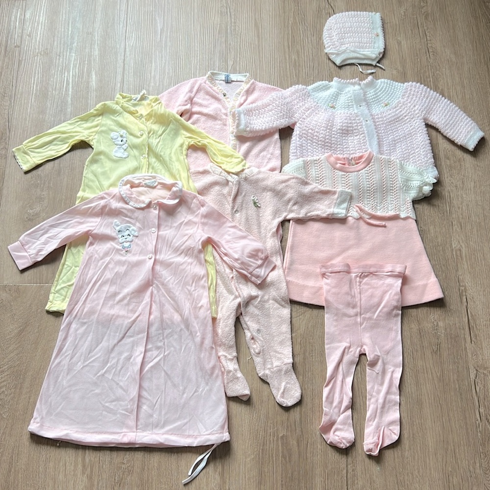 Vintage Bundle of Newborn Babygirl Clothes Size 0-3 Months